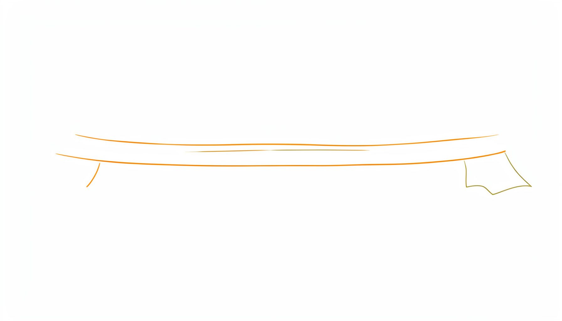 A simple line drawing of a finish line ribbon stretched across a track, in charcoal and gold