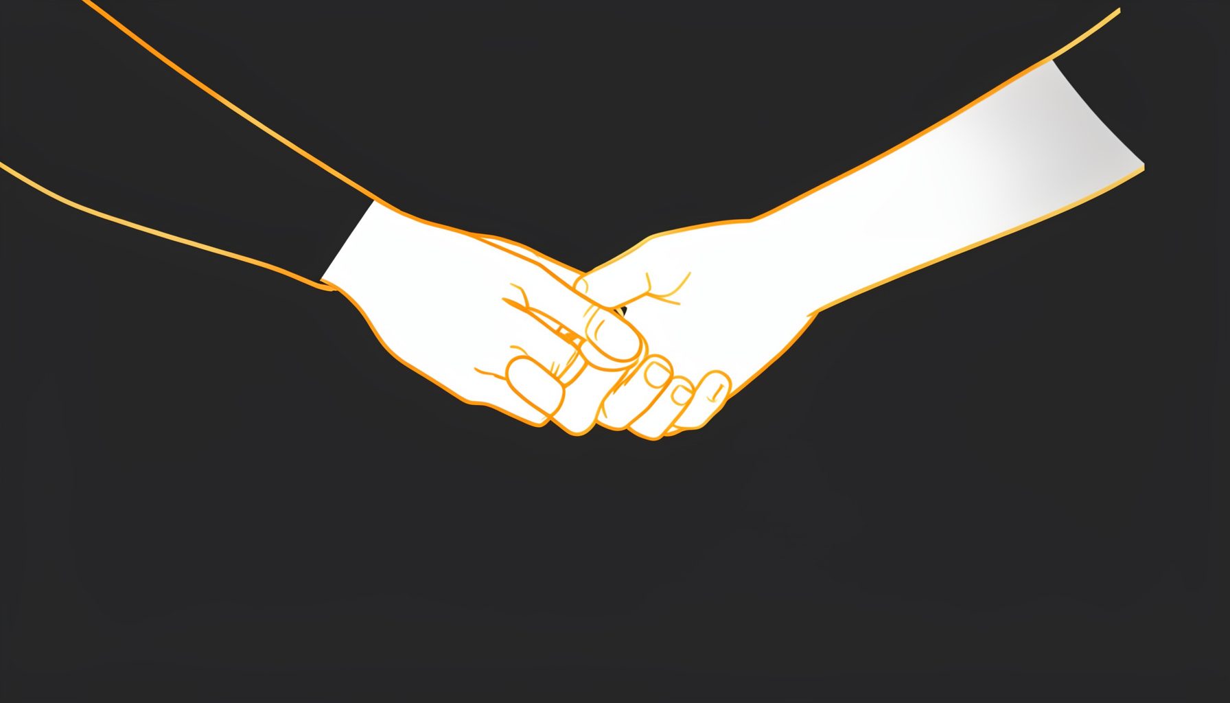 A simple line drawing of hands passing a relay baton, in warm gold and white on a dark charcoal background