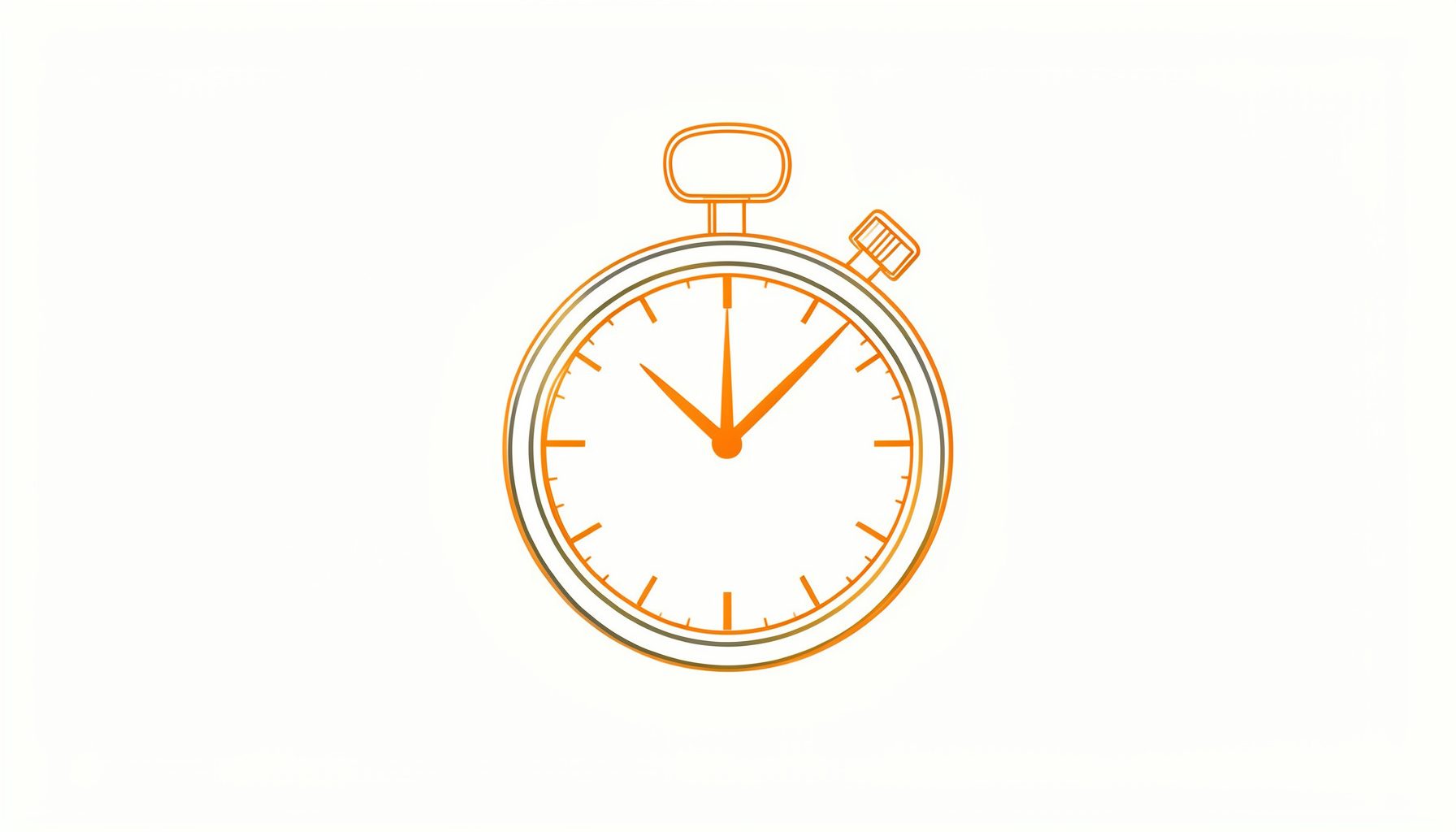 A simple line drawing of a stopwatch face with elegant hands, in charcoal and gold on a cream background
